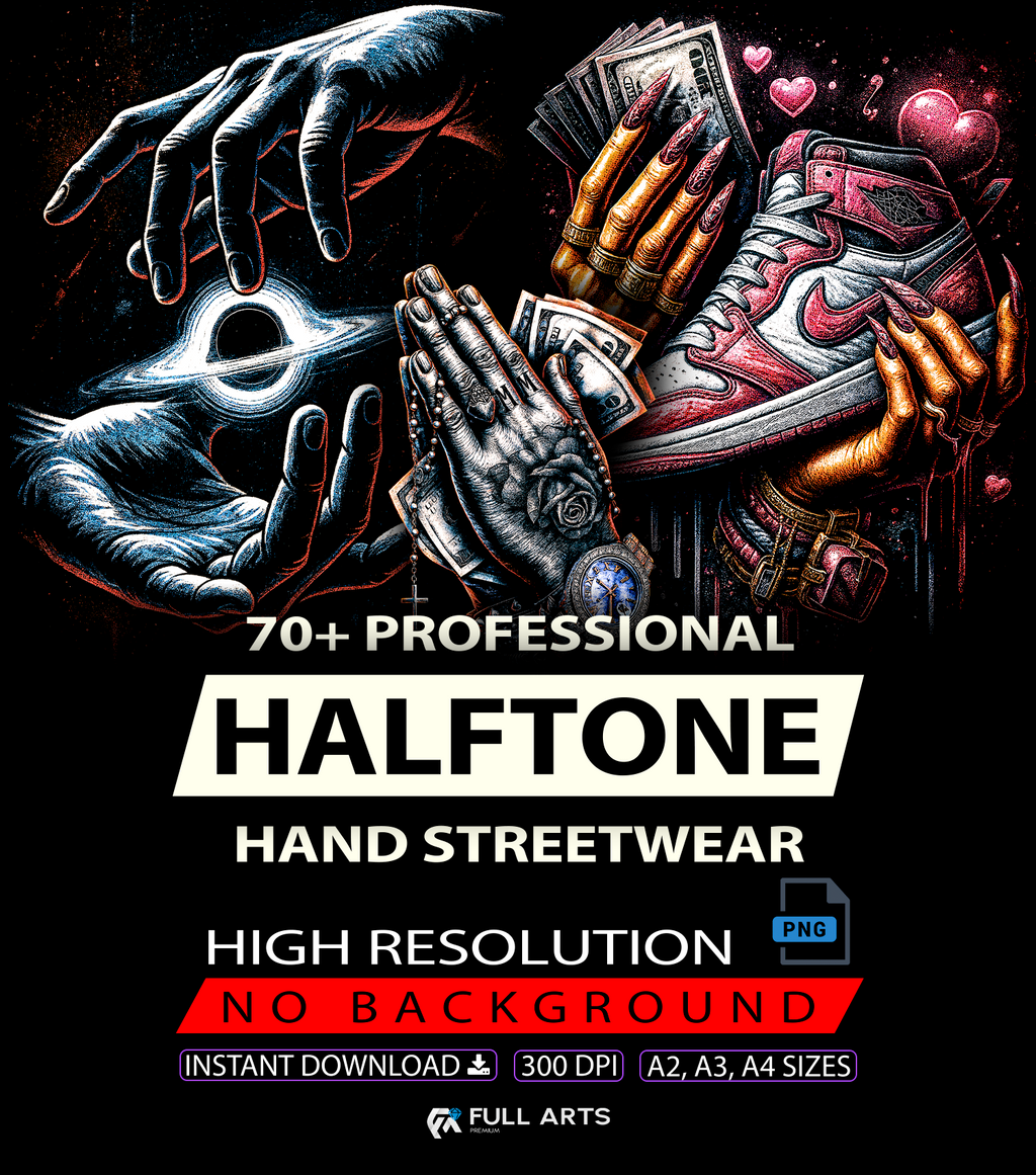 70+ Diseños Profesionales de Manos Estilo Streetwear en Halftone