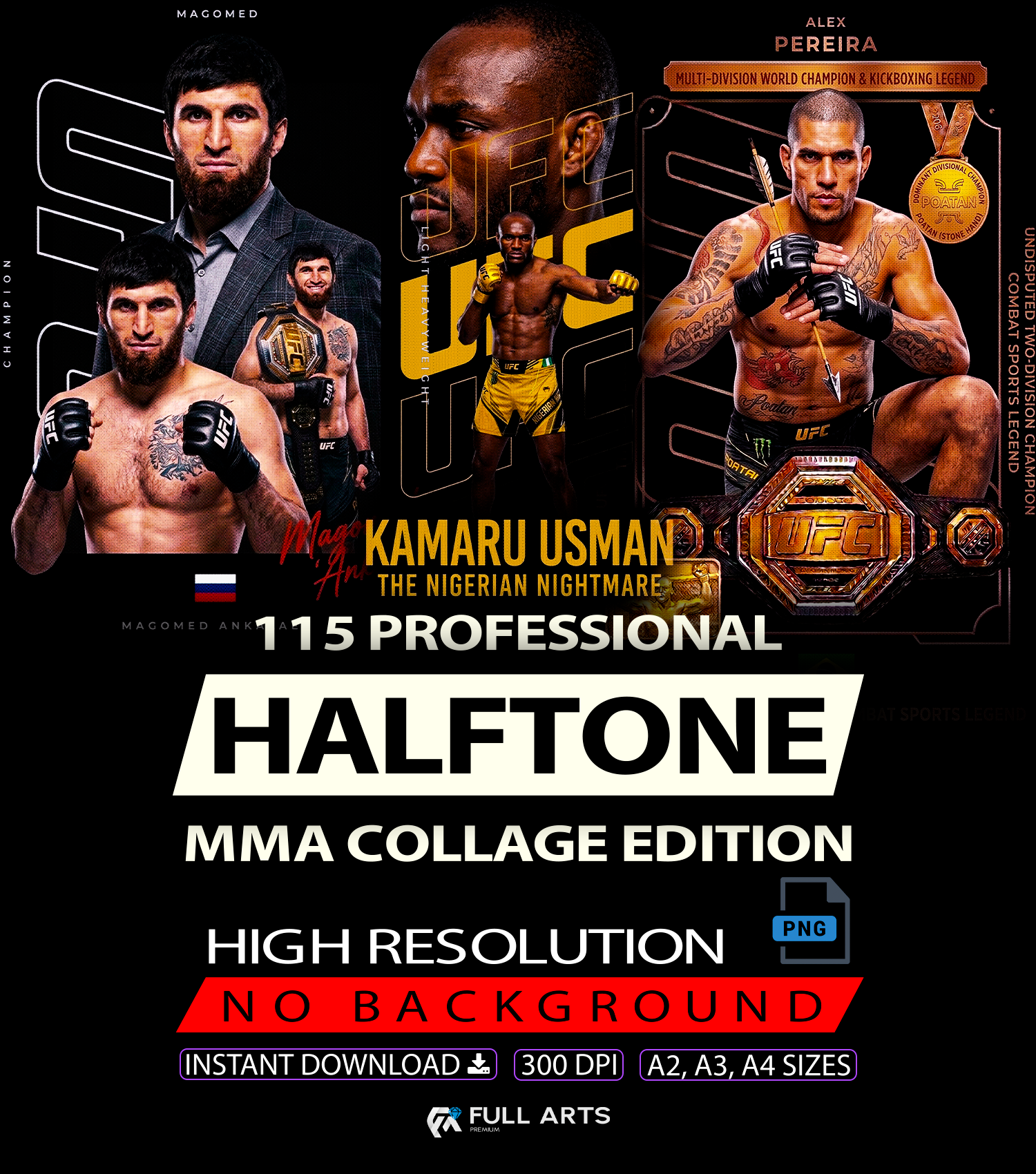 Paquete de 115 diseños de collages MMA semitono