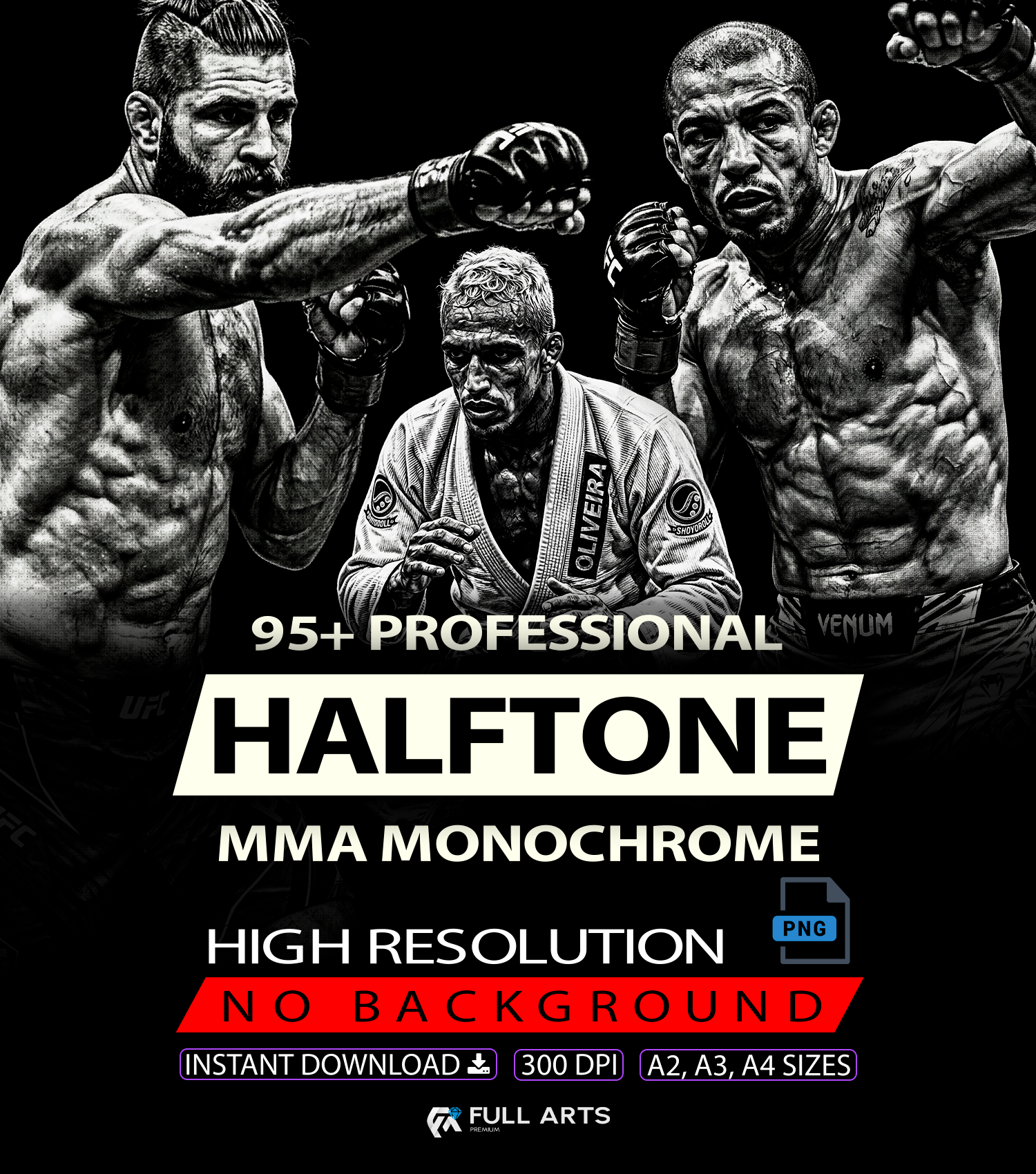 Paquete de más de 95 diseños monocromáticos semitonos de MMA