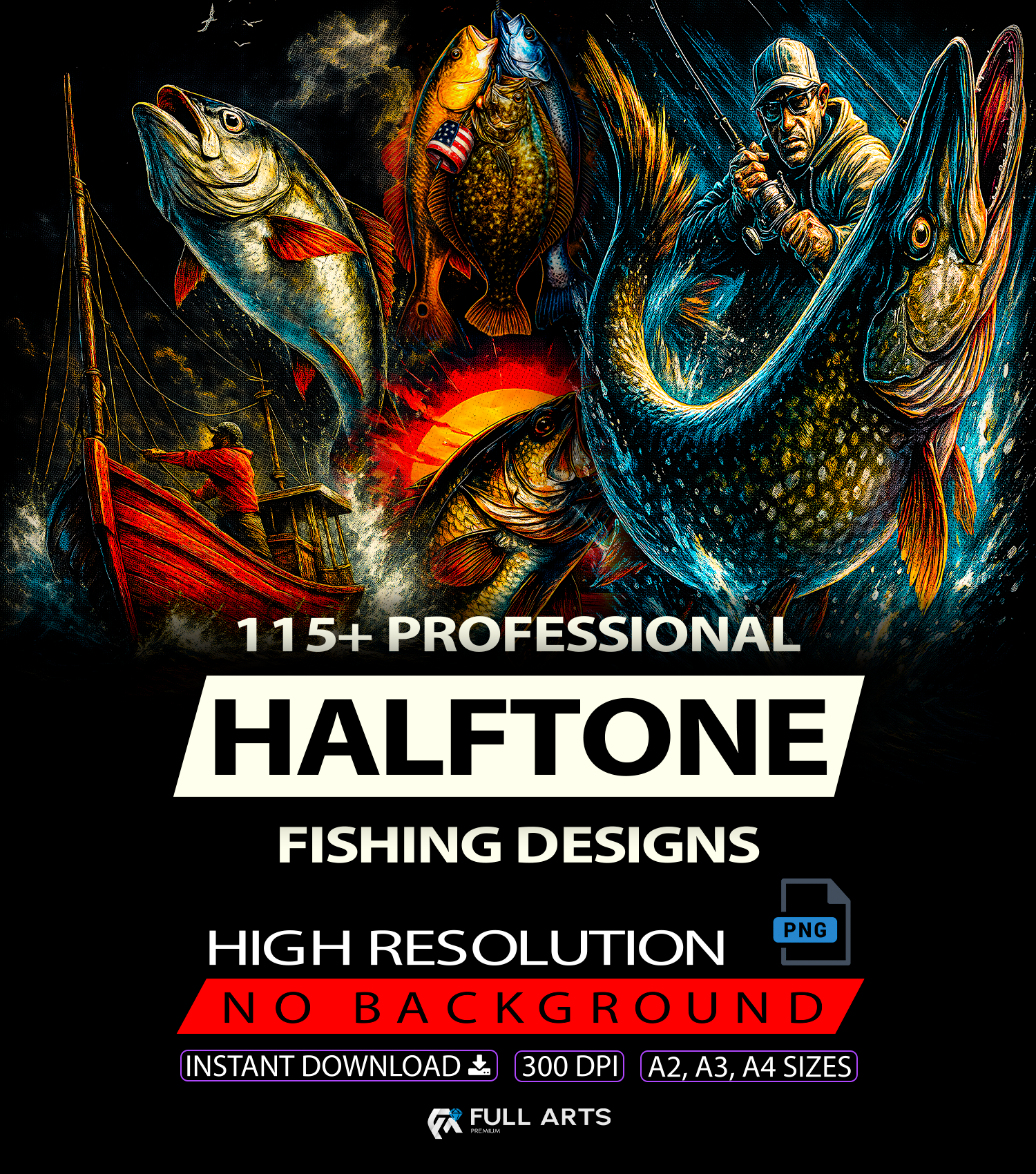 Paquete de más de 115 diseños de pesca con semitonos