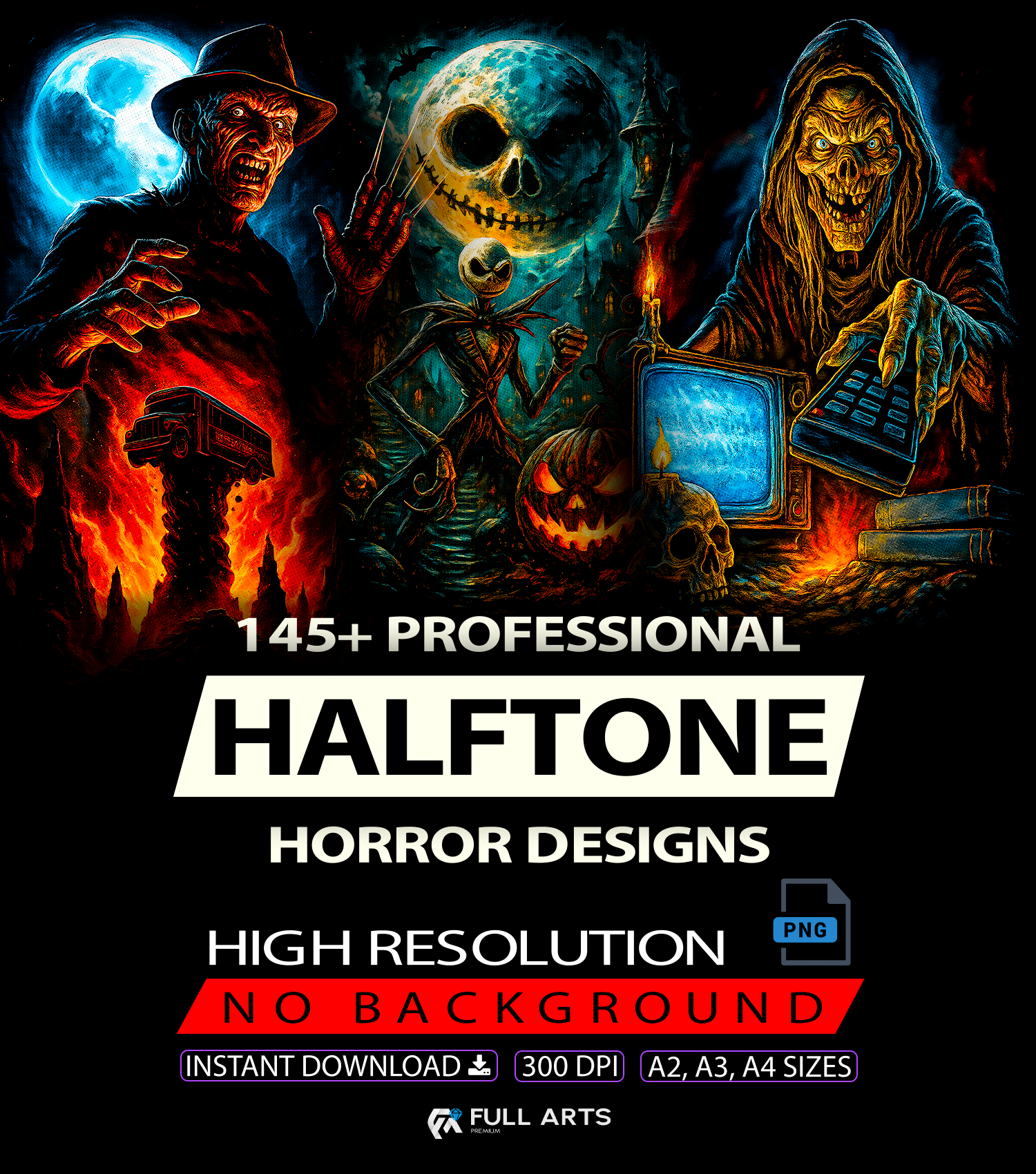 Paquete de más de 145 diseños de terror de semitonos
