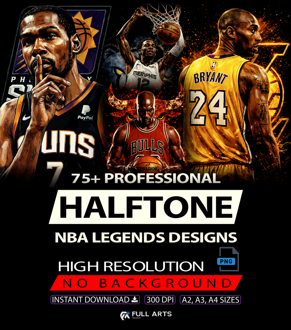 Paquete de más de 75 diseños de leyendas de la NBA en semitonos