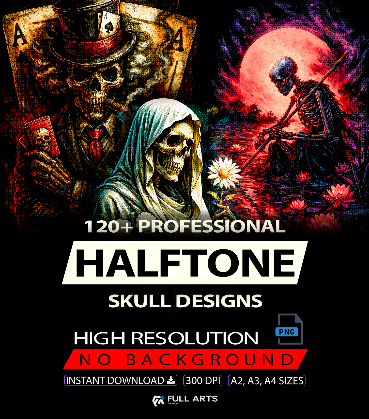 Paquete de más de 120 diseños de calaveras semitonos