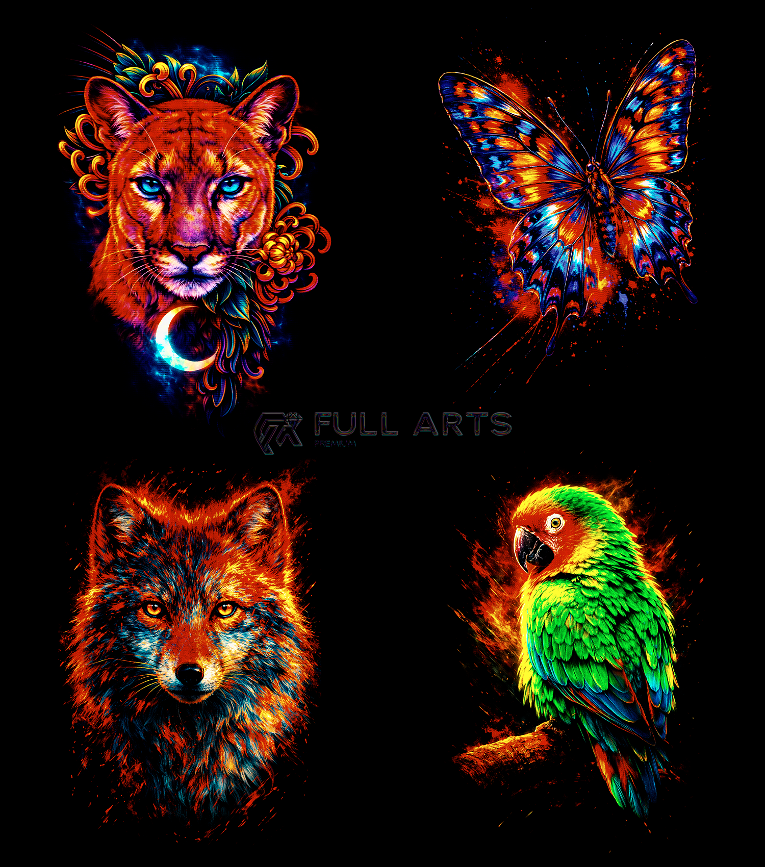 Paquete de 40 diseños de animales neón con semitonos