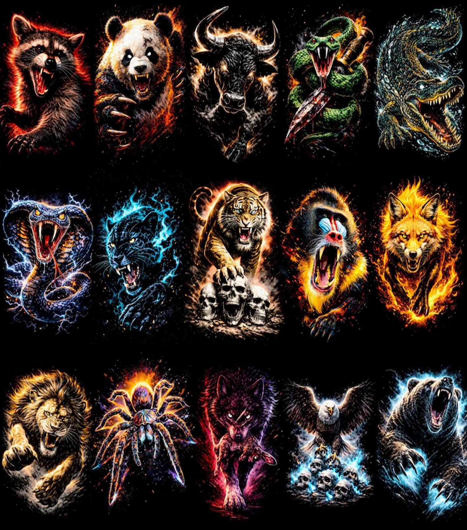 Paquete con más de 120 diseños de ropa urbana con animales en semitonos