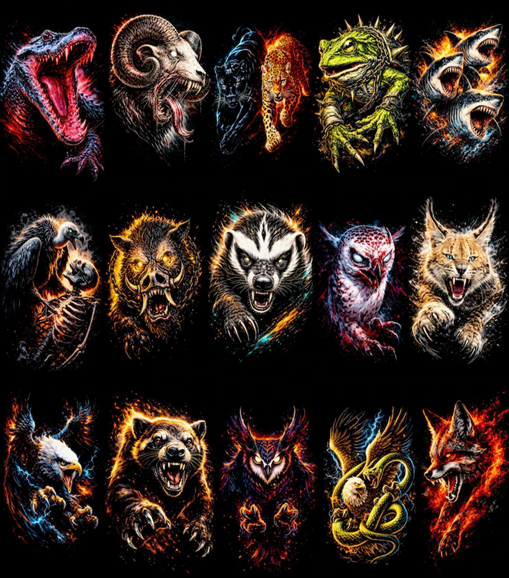 Paquete con más de 120 diseños de ropa urbana con animales en semitonos