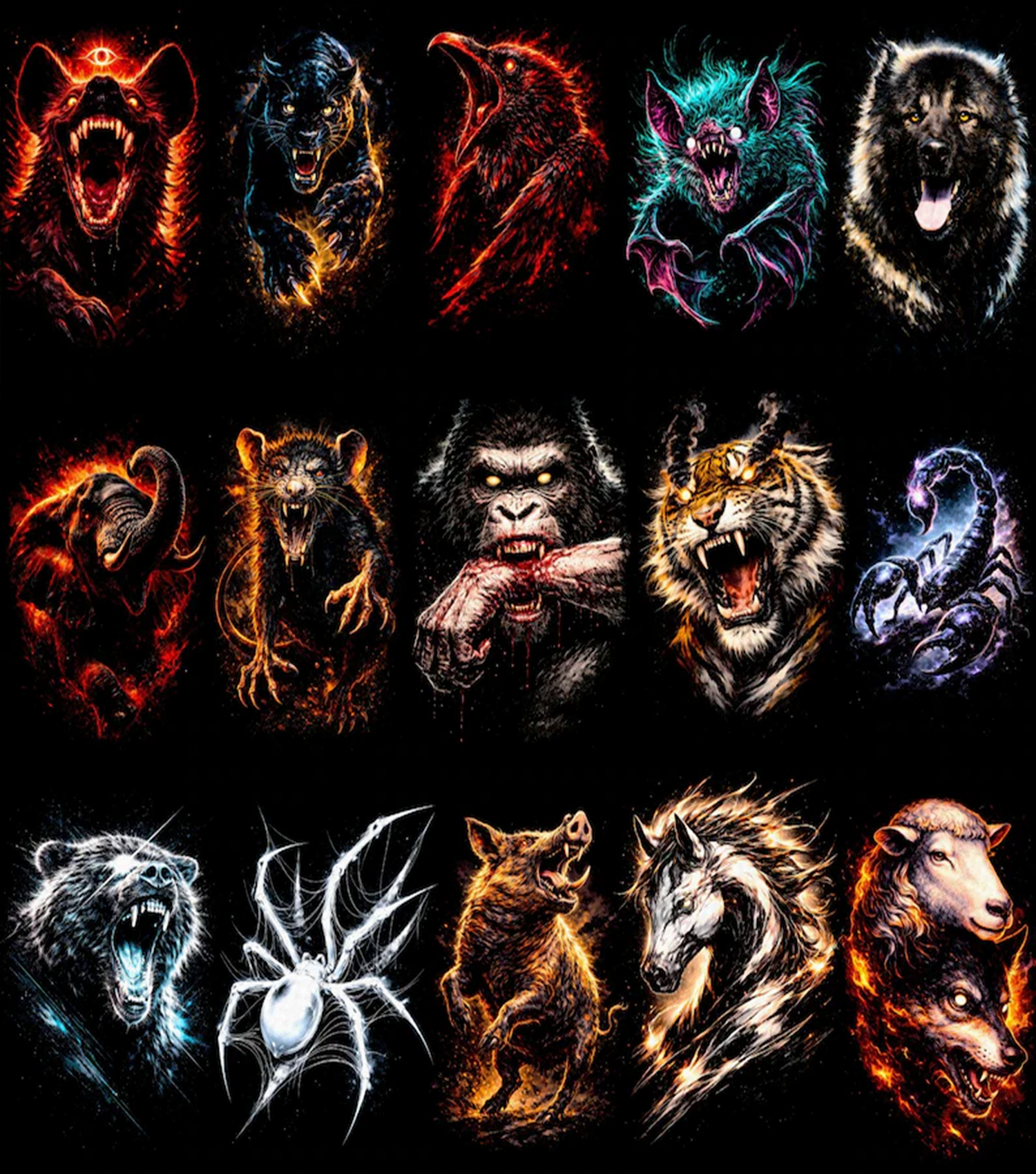 Paquete con más de 120 diseños de ropa urbana con animales en semitonos