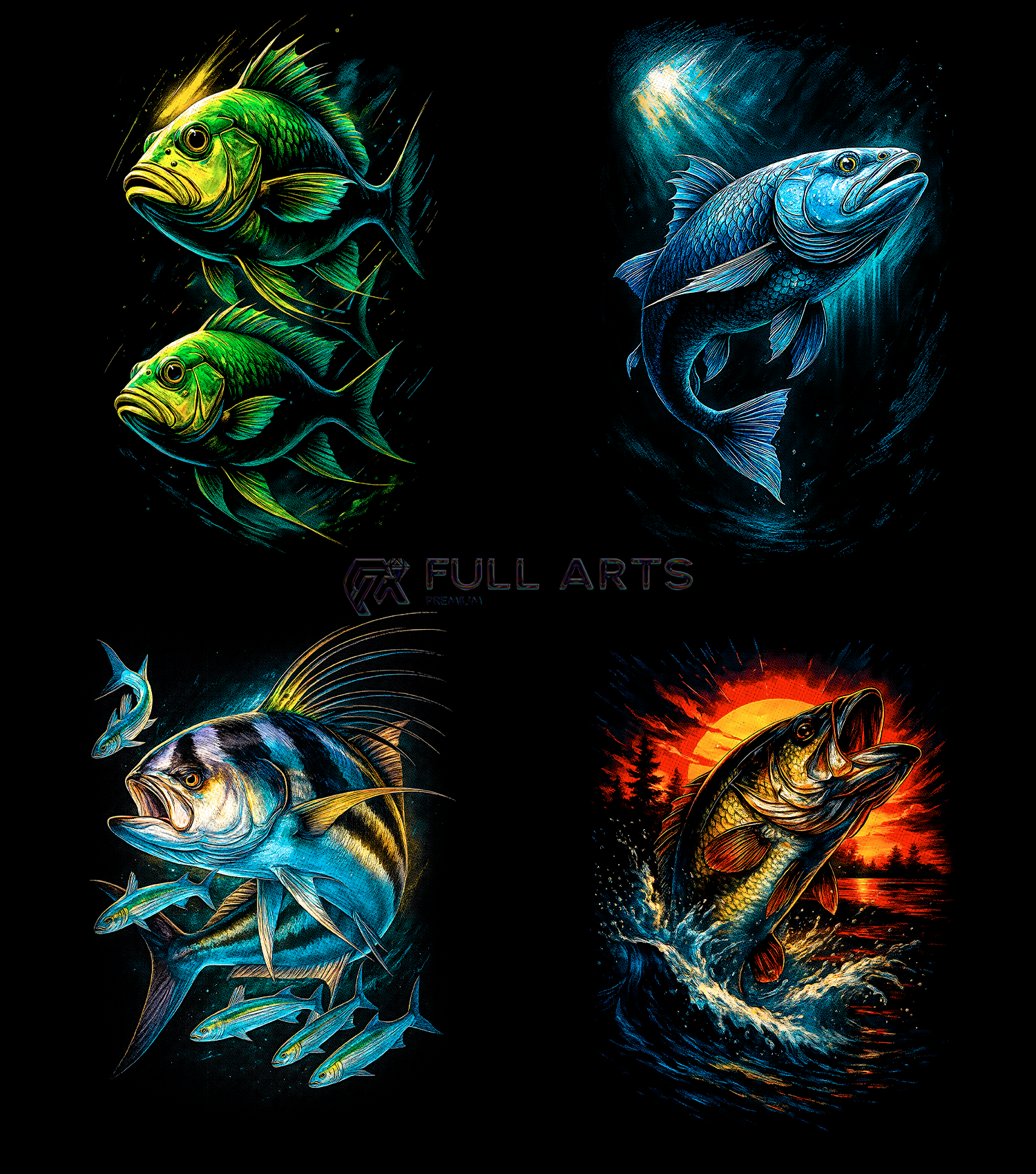 Paquete de más de 115 diseños de pesca con semitonos