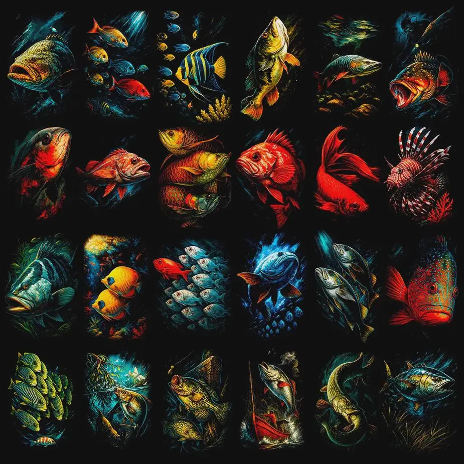 Paquete de más de 115 diseños de pesca con semitonos